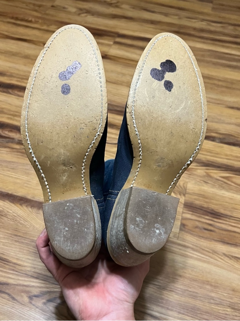 Men's Dark Blue Denim & Suede Western Boots - Picture 6 of 7